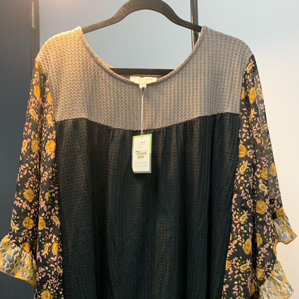 NWT- Sheet Floral Mixed Print Dolman Sleeve Knit T